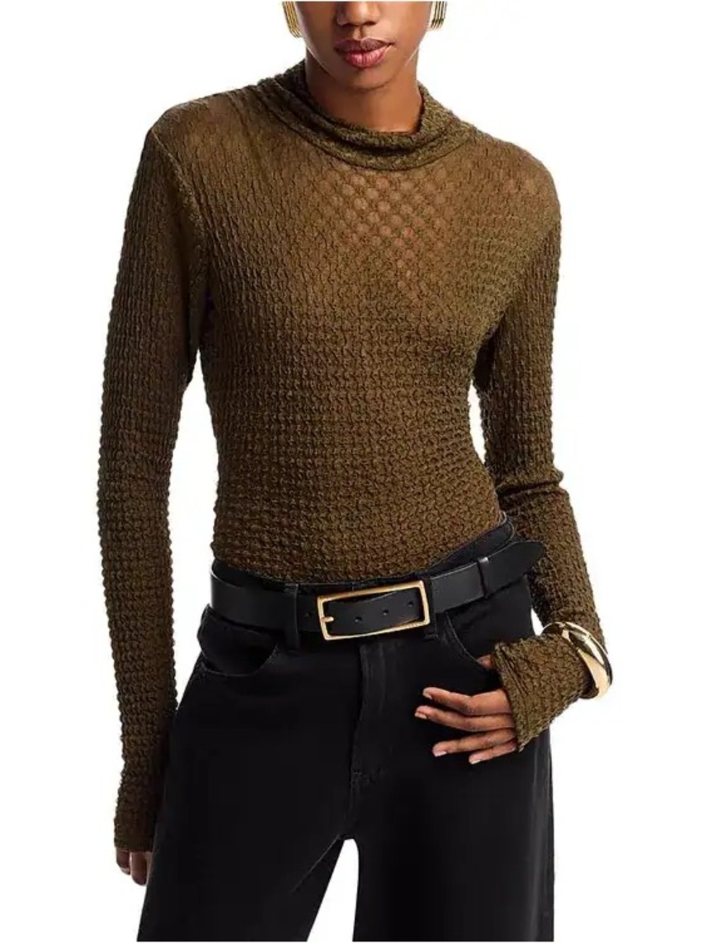Frame Mesh Lace Turtleneck Top M